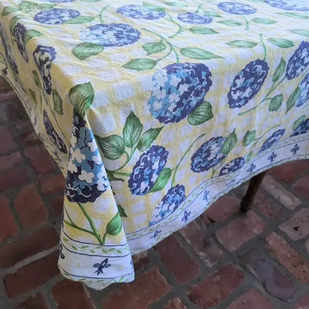 Peggy Walz Artist Series by Western Linen Blue Floral Cotton Tablecloth 50 x 50